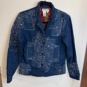 Vintage Coldwater Creek Floral Embroidered Patchwork Jean Jacket